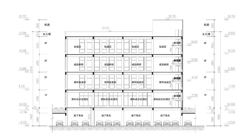 生產車間2號、3號樓平剖面圖